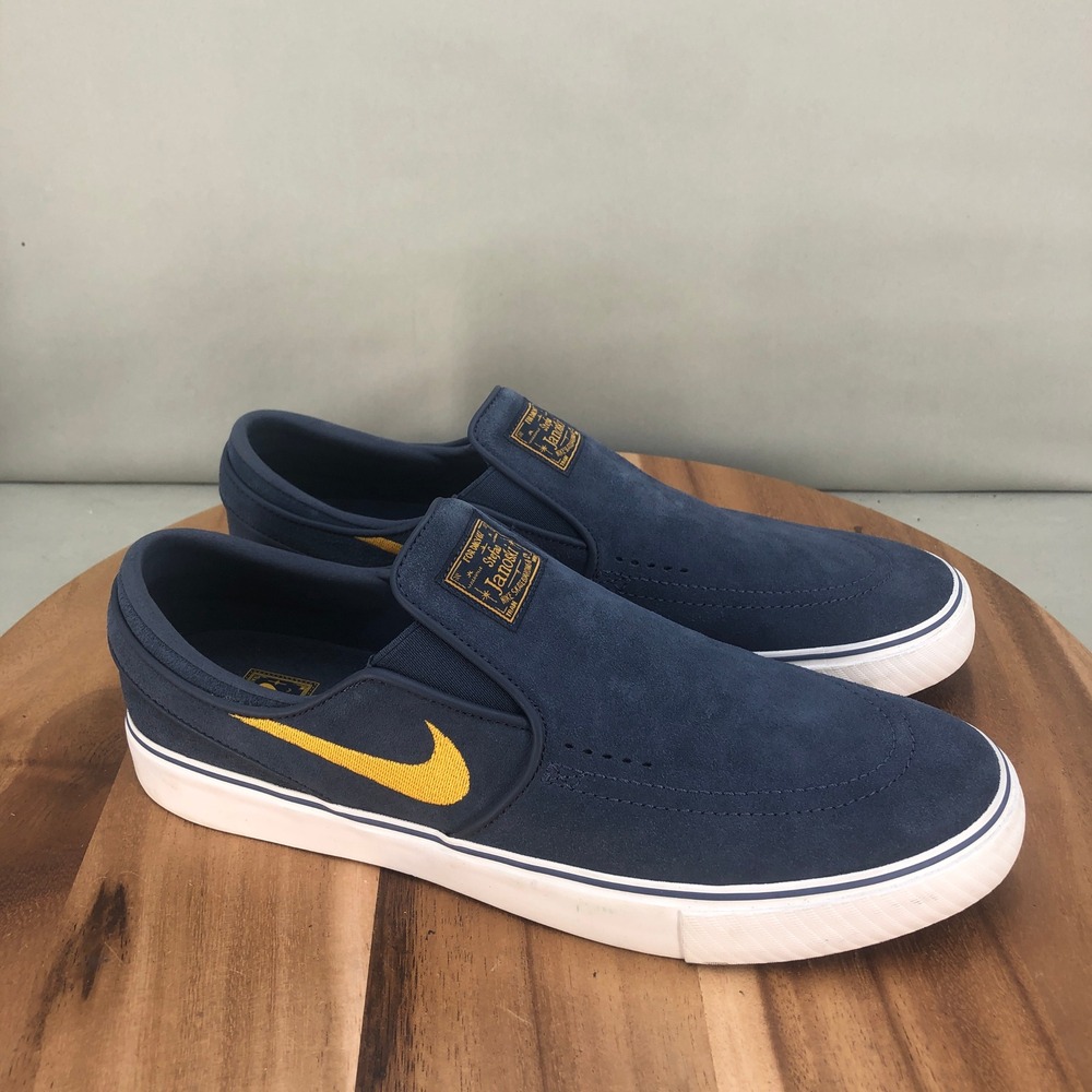 Nike SB Stefan Janoski Slip-On Navy Gold Suede Skate Shoes FN5893-401 Mens 10